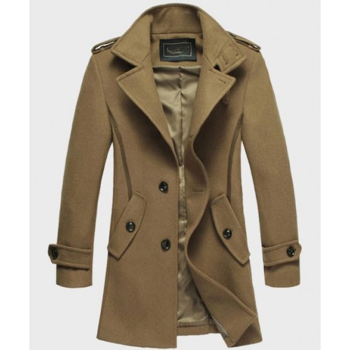 Mens Brown Mid-Length Wool Coat